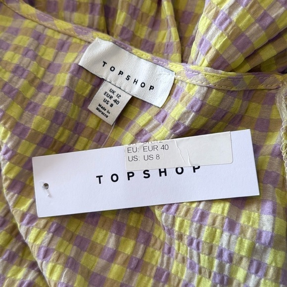Topshop Seersucker Checker Print Midi Wrap Dress in Purple & Yellow Size 8 NWT - Picture 8 of 10